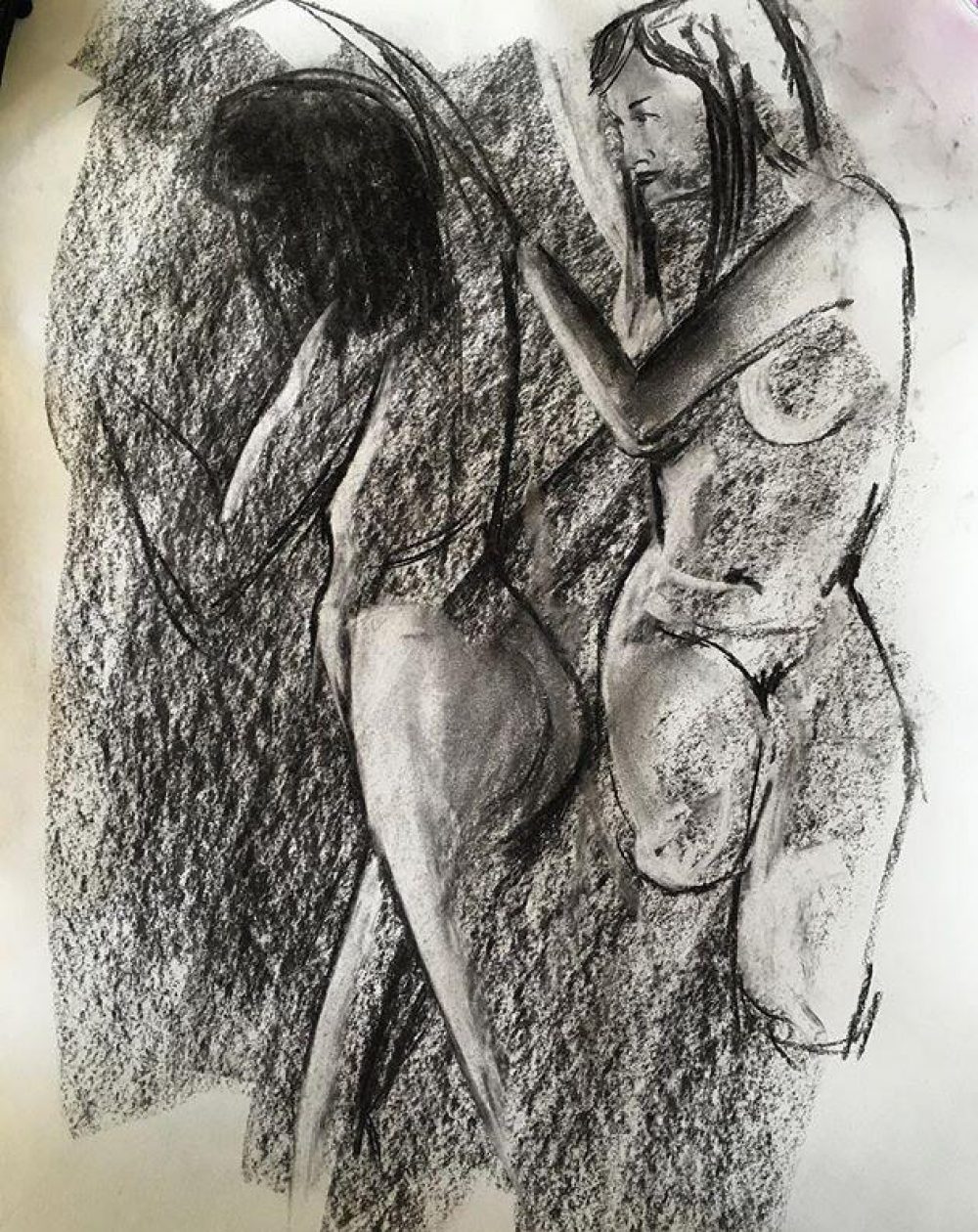 Two Figures in Charcoal